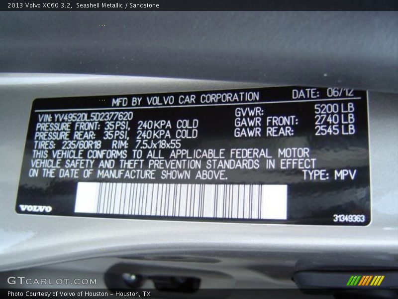 Seashell Metallic / Sandstone 2013 Volvo XC60 3.2