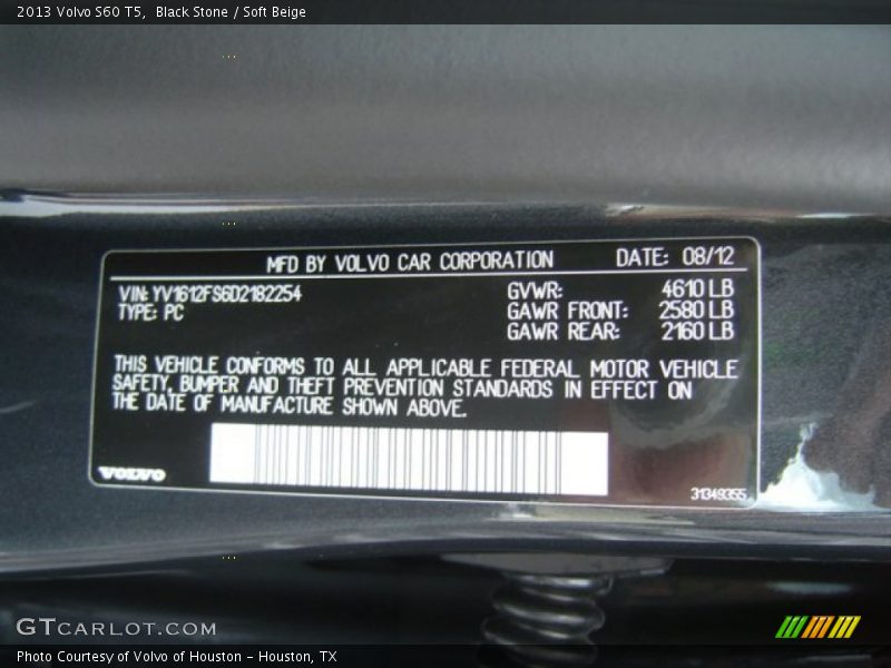 Black Stone / Soft Beige 2013 Volvo S60 T5