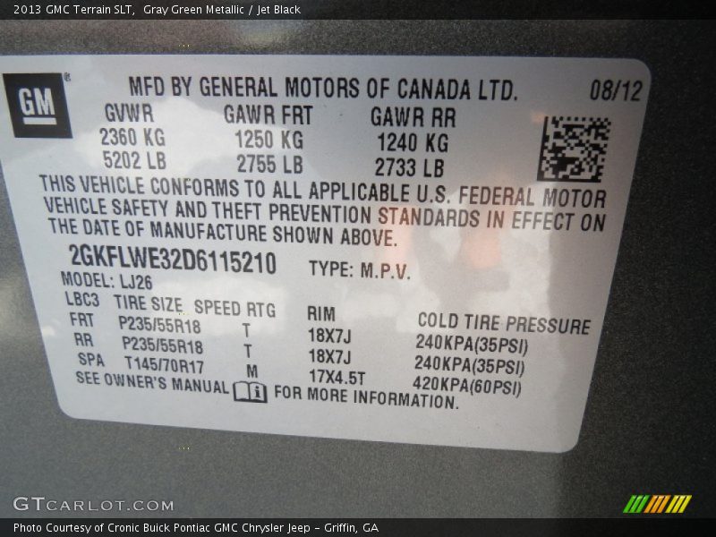 Gray Green Metallic / Jet Black 2013 GMC Terrain SLT