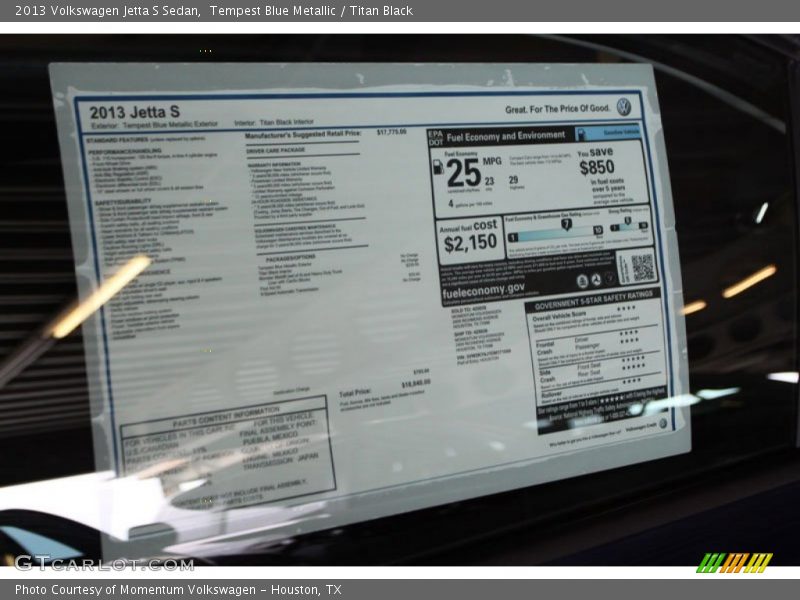Tempest Blue Metallic / Titan Black 2013 Volkswagen Jetta S Sedan