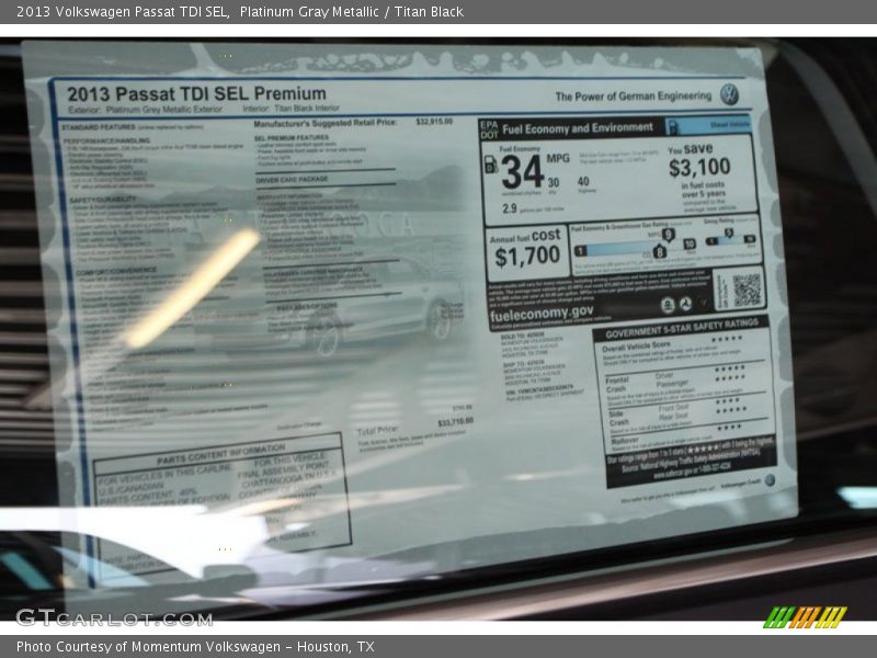 Platinum Gray Metallic / Titan Black 2013 Volkswagen Passat TDI SEL