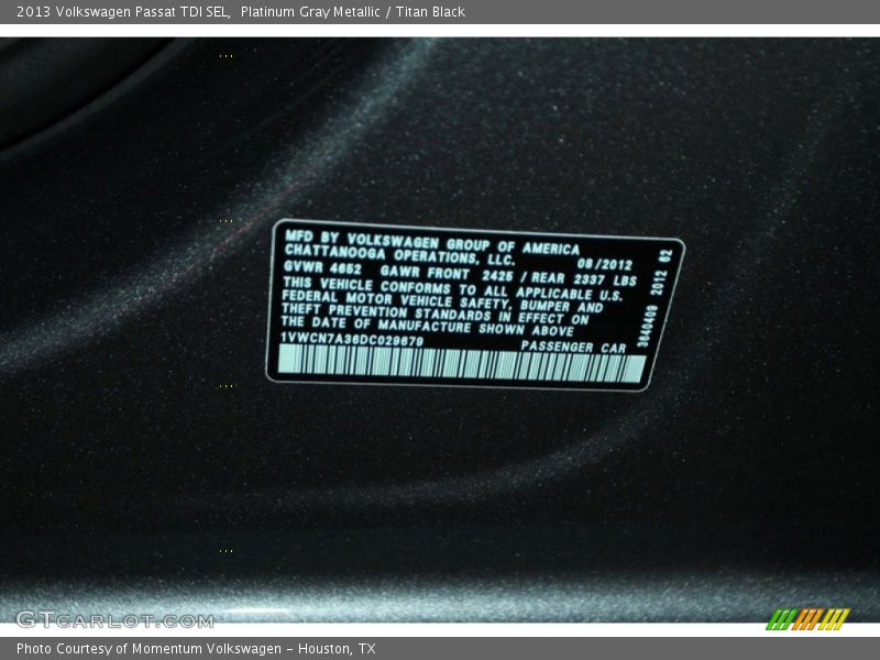 Platinum Gray Metallic / Titan Black 2013 Volkswagen Passat TDI SEL