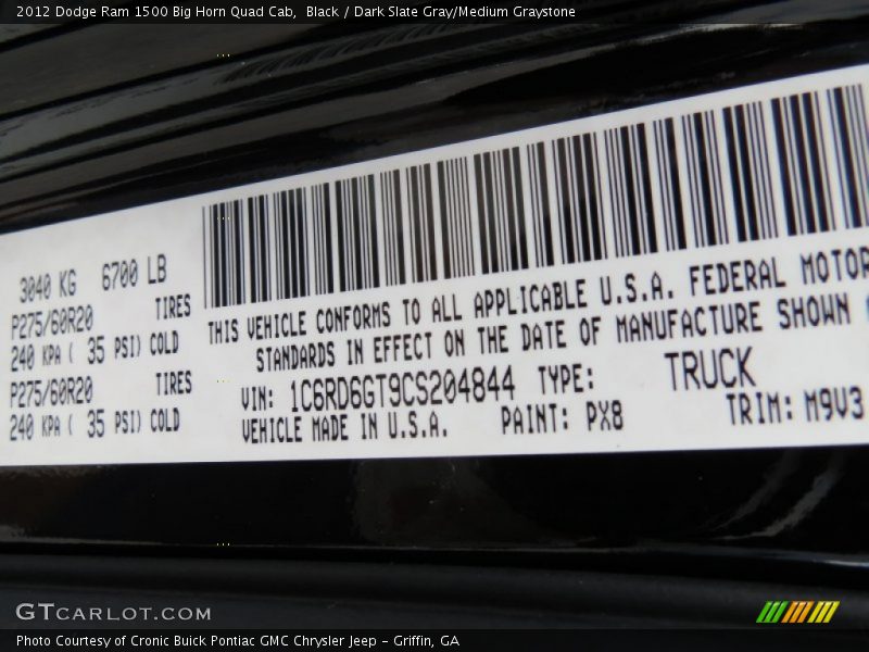 Black / Dark Slate Gray/Medium Graystone 2012 Dodge Ram 1500 Big Horn Quad Cab