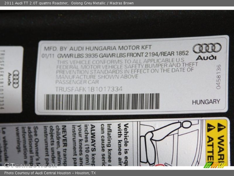 Oolong Grey Metallic / Madras Brown 2011 Audi TT 2.0T quattro Roadster