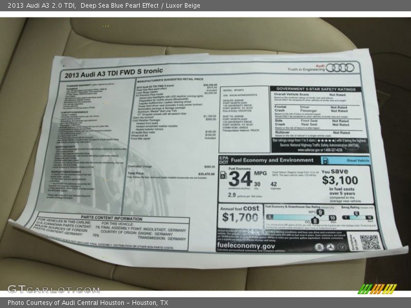  2013 A3 2.0 TDI Window Sticker