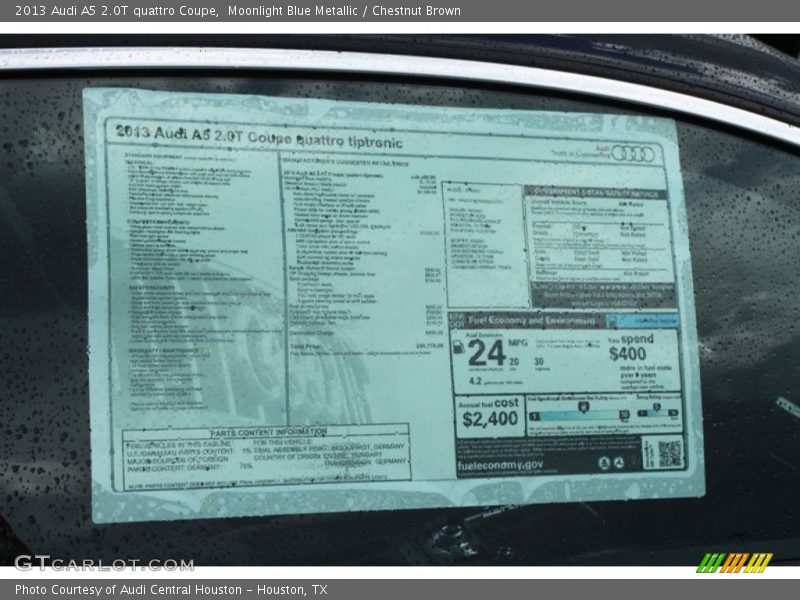 Moonlight Blue Metallic / Chestnut Brown 2013 Audi A5 2.0T quattro Coupe