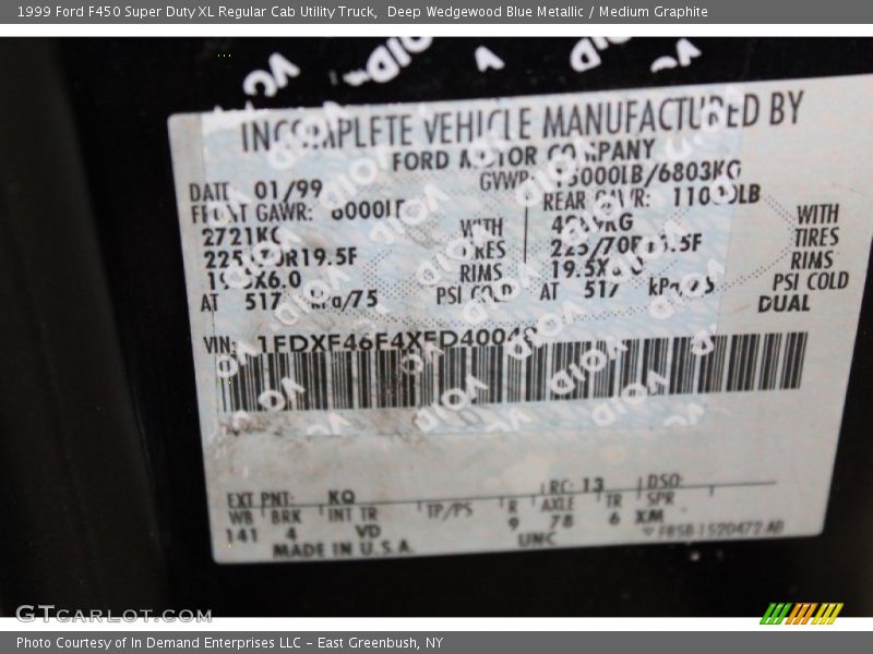 Deep Wedgewood Blue Metallic / Medium Graphite 1999 Ford F450 Super Duty XL Regular Cab Utility Truck