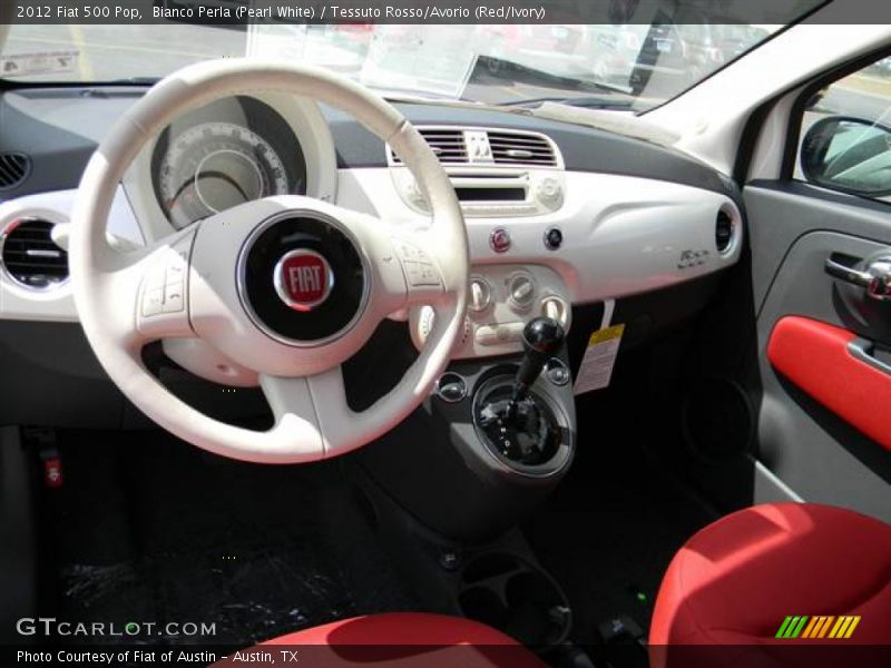 Bianco Perla (Pearl White) / Tessuto Rosso/Avorio (Red/Ivory) 2012 Fiat 500 Pop