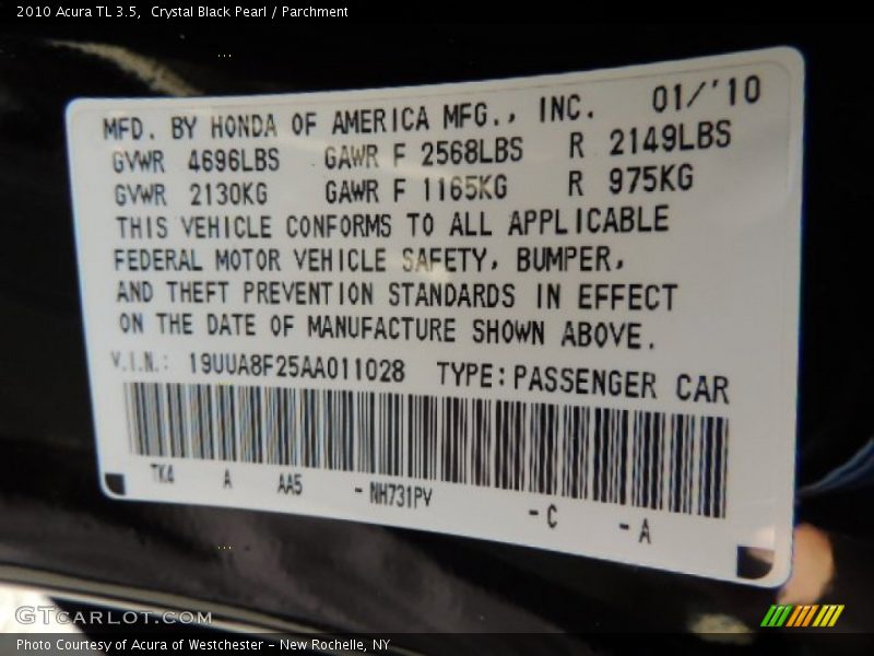Crystal Black Pearl / Parchment 2010 Acura TL 3.5