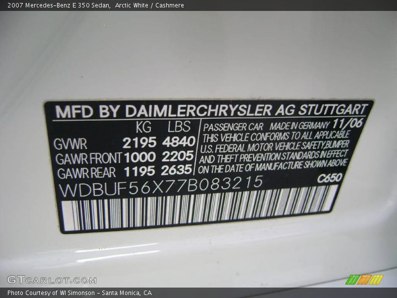 Arctic White / Cashmere 2007 Mercedes-Benz E 350 Sedan