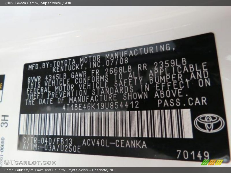 Super White / Ash 2009 Toyota Camry