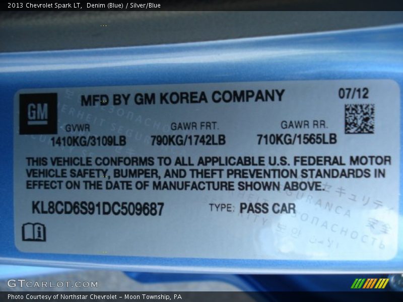 Denim (Blue) / Silver/Blue 2013 Chevrolet Spark LT