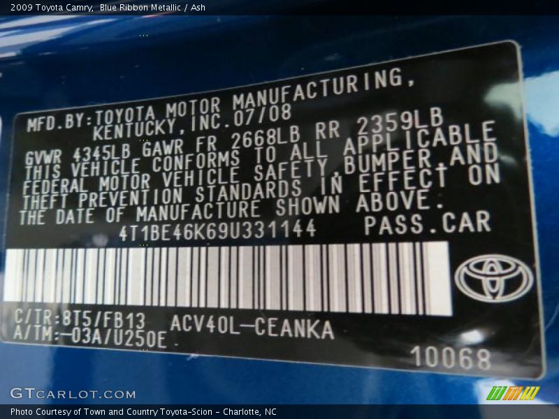 Blue Ribbon Metallic / Ash 2009 Toyota Camry