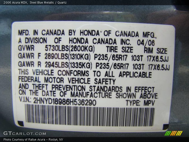 Steel Blue Metallic / Quartz 2006 Acura MDX