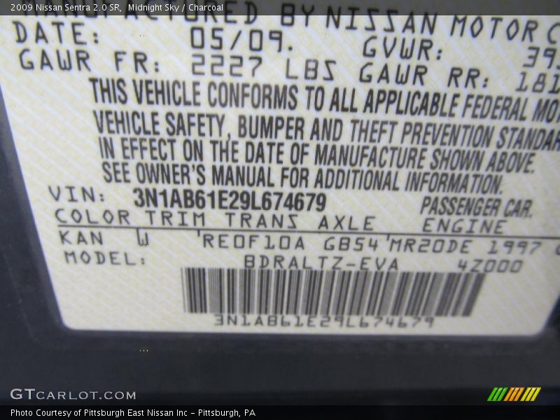 2009 Sentra 2.0 SR Midnight Sky Color Code KAN