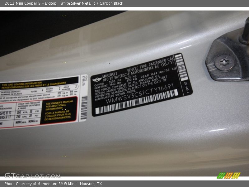 White Silver Metallic / Carbon Black 2012 Mini Cooper S Hardtop