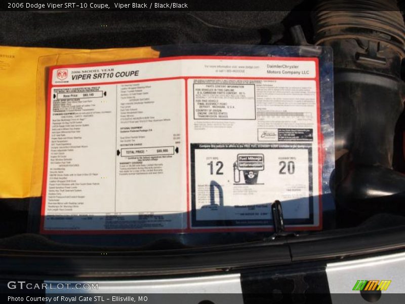  2006 Viper SRT-10 Coupe Window Sticker