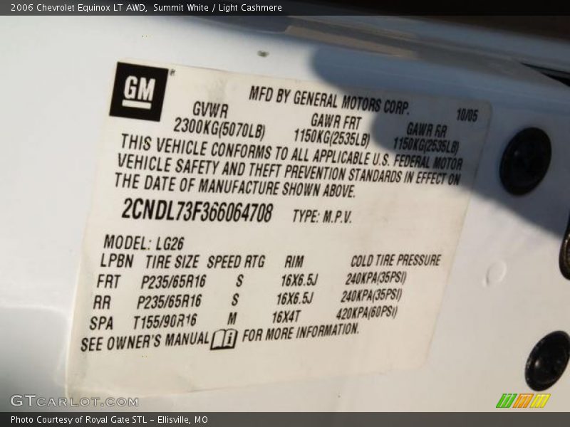 Summit White / Light Cashmere 2006 Chevrolet Equinox LT AWD