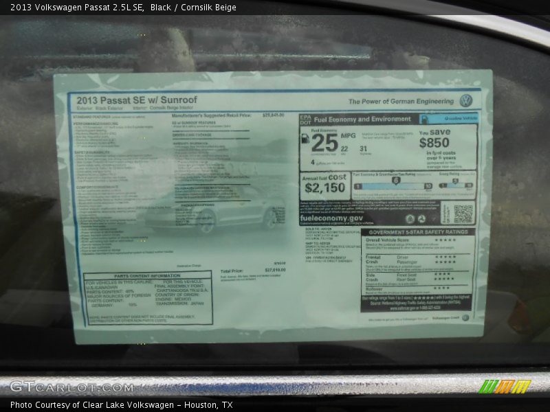 Black / Cornsilk Beige 2013 Volkswagen Passat 2.5L SE