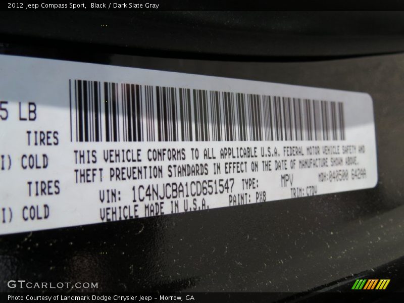 Black / Dark Slate Gray 2012 Jeep Compass Sport