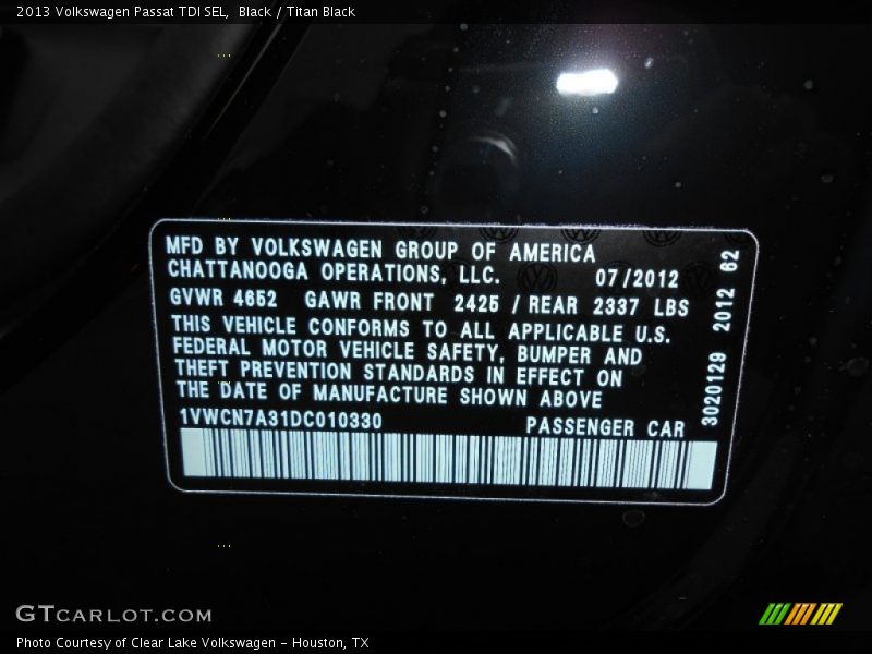 Black / Titan Black 2013 Volkswagen Passat TDI SEL