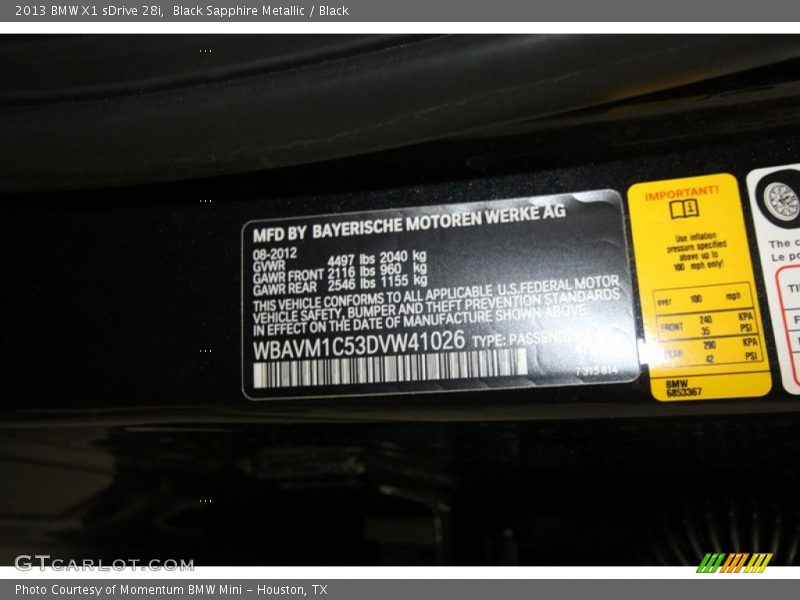 Info Tag of 2013 X1 sDrive 28i