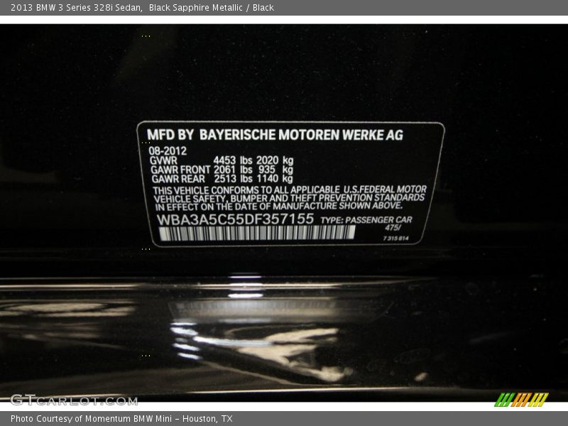 2013 3 Series 328i Sedan Black Sapphire Metallic Color Code 475
