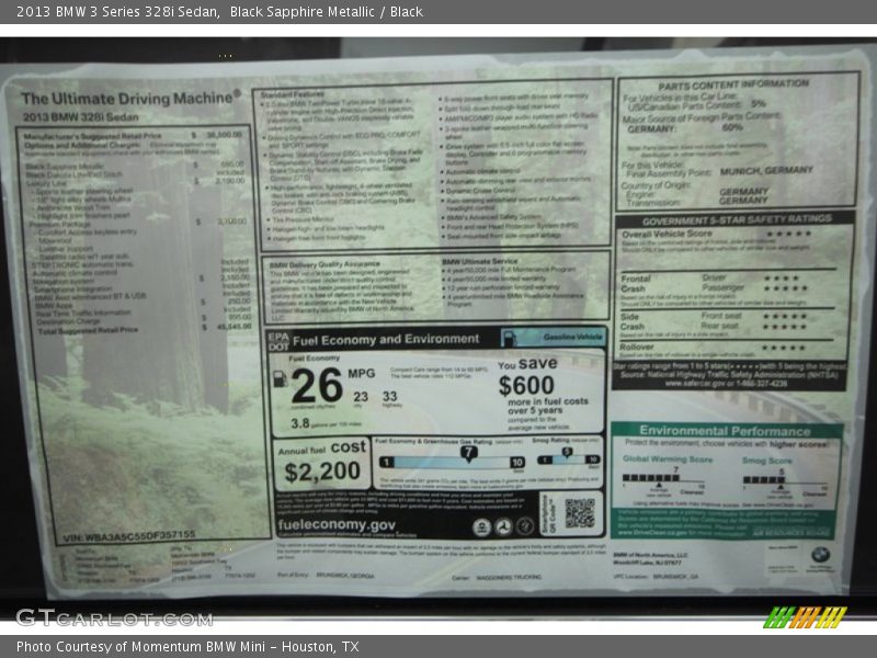  2013 3 Series 328i Sedan Window Sticker