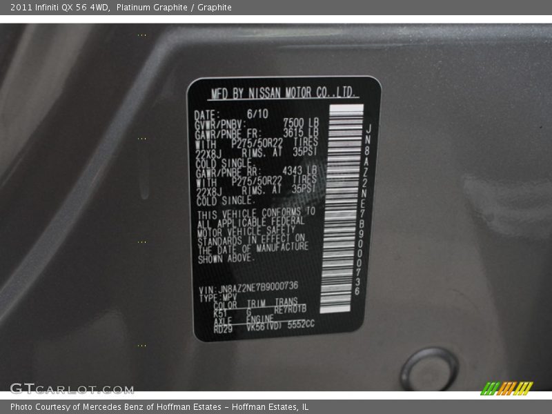 Platinum Graphite / Graphite 2011 Infiniti QX 56 4WD
