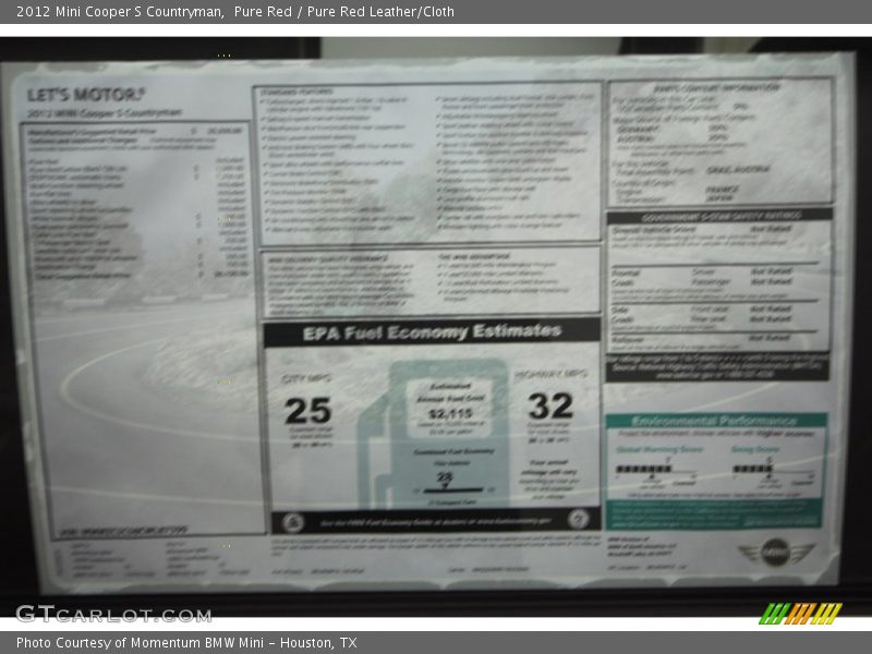Pure Red / Pure Red Leather/Cloth 2012 Mini Cooper S Countryman