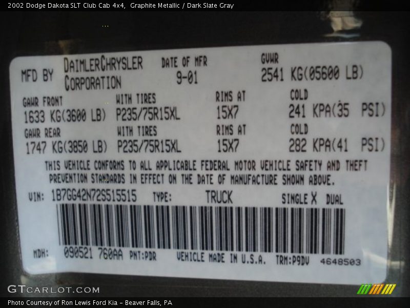 Graphite Metallic / Dark Slate Gray 2002 Dodge Dakota SLT Club Cab 4x4
