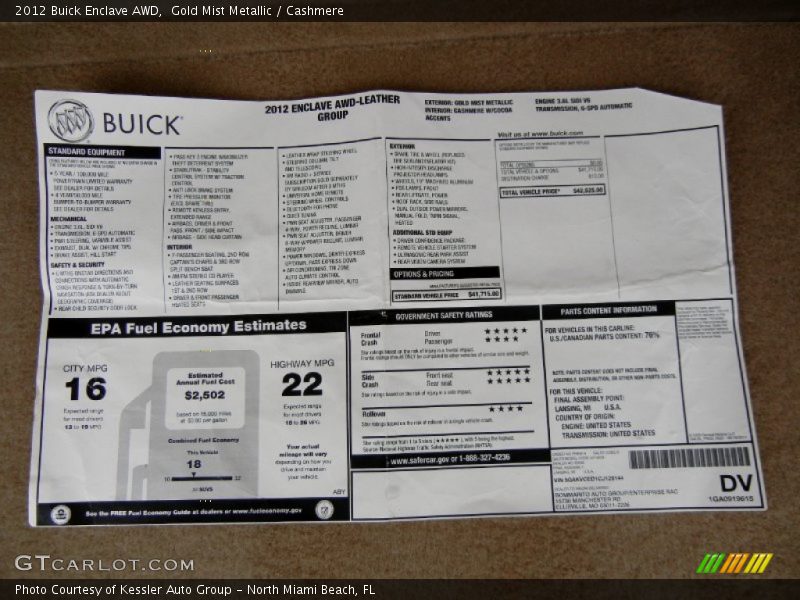 Gold Mist Metallic / Cashmere 2012 Buick Enclave AWD
