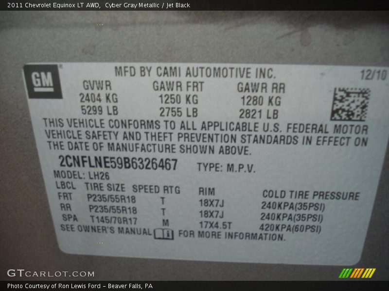 Cyber Gray Metallic / Jet Black 2011 Chevrolet Equinox LT AWD