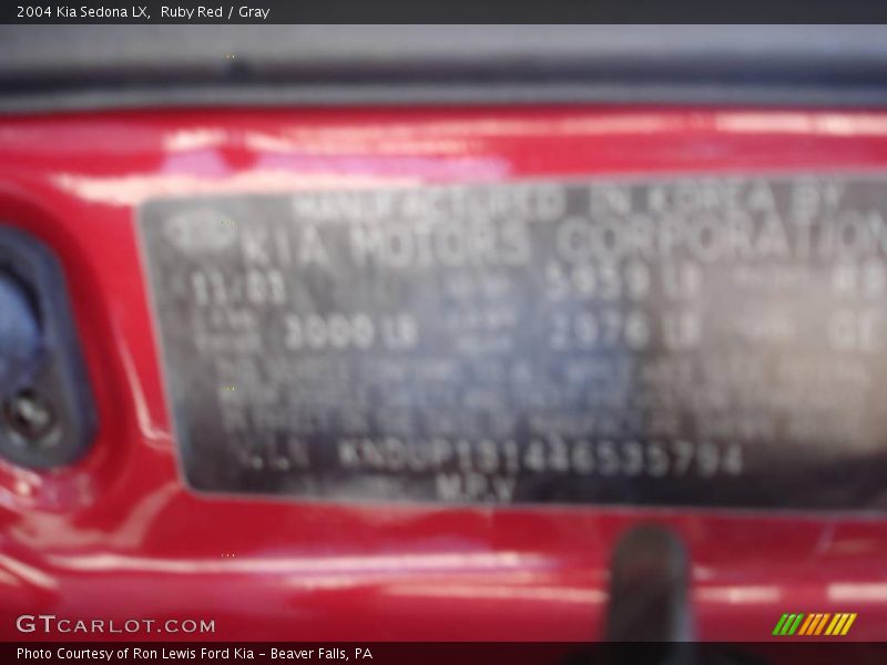 Ruby Red / Gray 2004 Kia Sedona LX