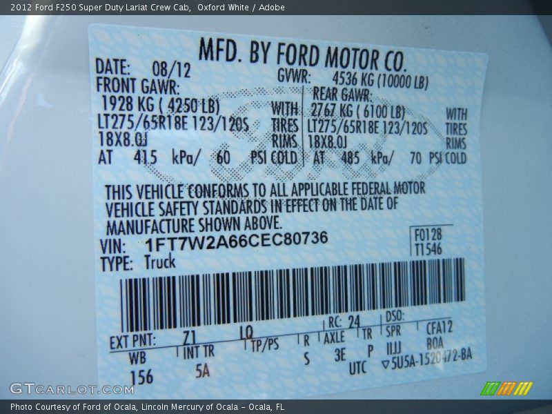 Oxford White / Adobe 2012 Ford F250 Super Duty Lariat Crew Cab