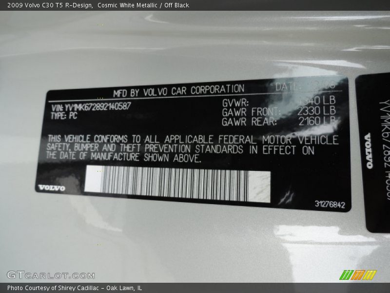 Cosmic White Metallic / Off Black 2009 Volvo C30 T5 R-Design