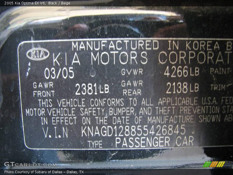 Black / Beige 2005 Kia Optima EX V6