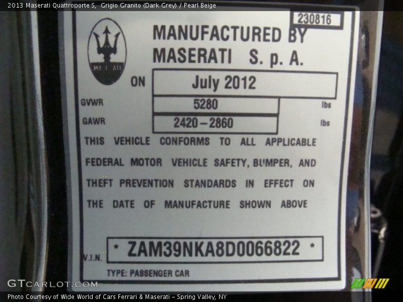 Grigio Granito (Dark Grey) / Pearl Beige 2013 Maserati Quattroporte S