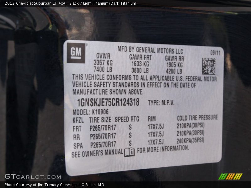Black / Light Titanium/Dark Titanium 2012 Chevrolet Suburban LT 4x4