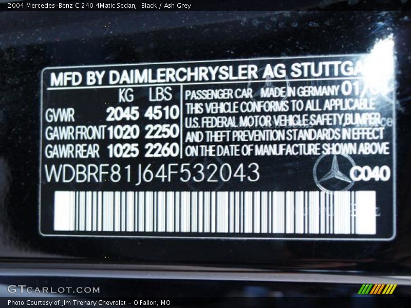 Black / Ash Grey 2004 Mercedes-Benz C 240 4Matic Sedan