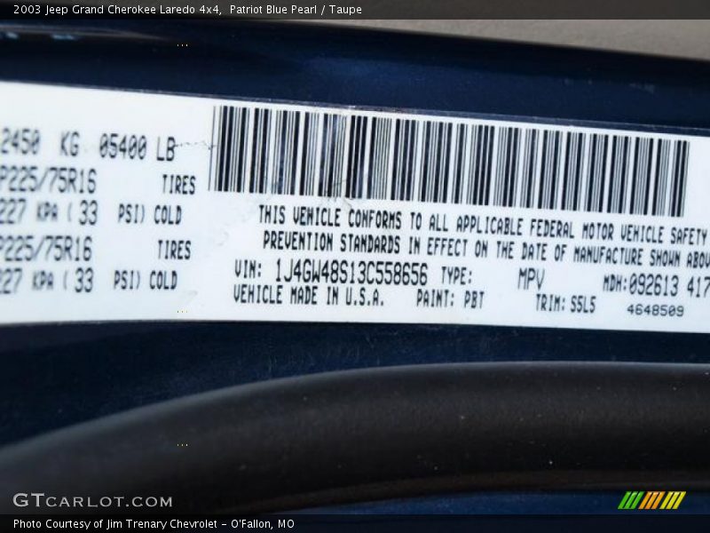 2003 Grand Cherokee Laredo 4x4 Patriot Blue Pearl Color Code PBT