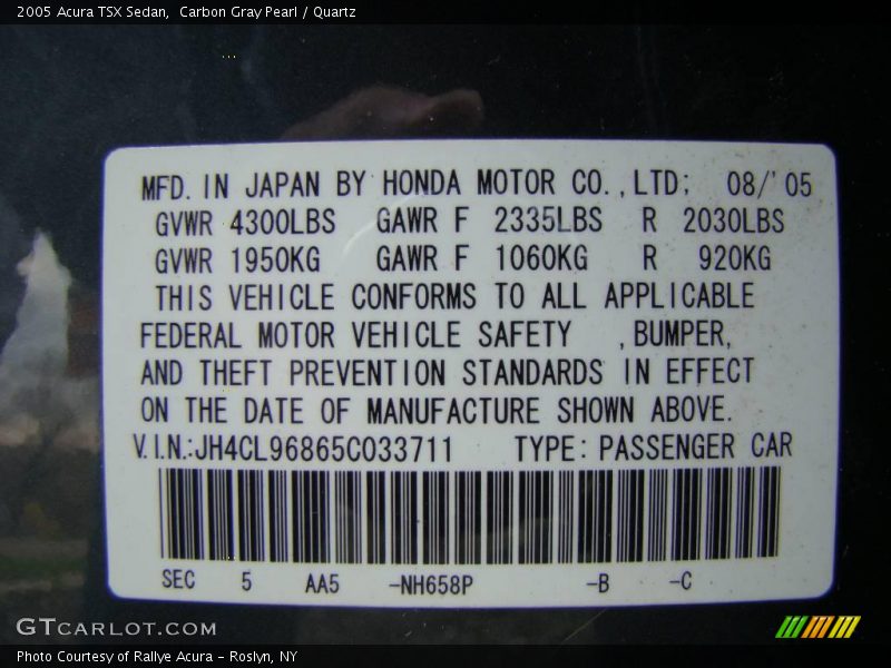 Carbon Gray Pearl / Quartz 2005 Acura TSX Sedan