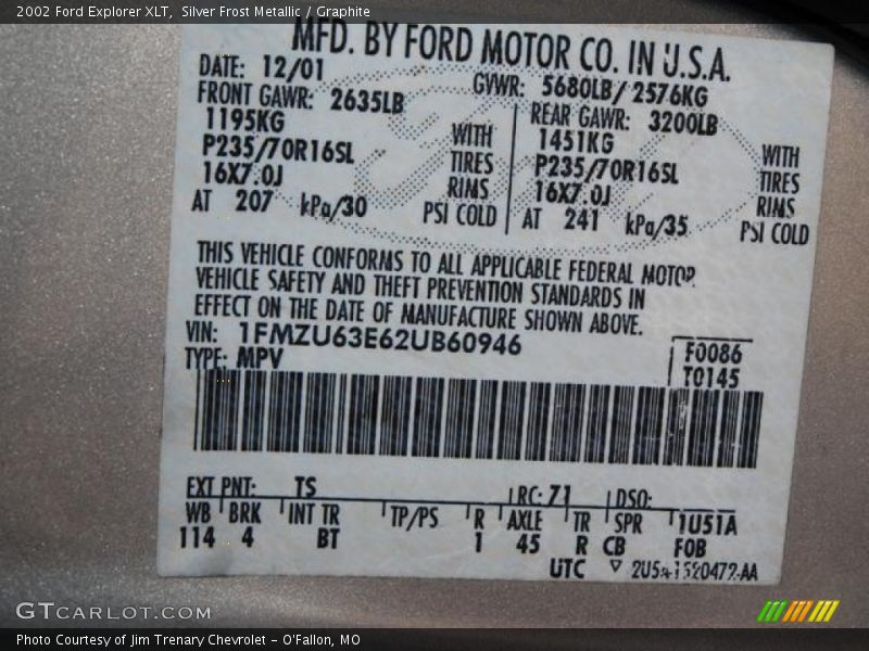 Silver Frost Metallic / Graphite 2002 Ford Explorer XLT