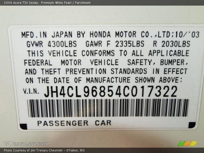 Premium White Pearl / Parchment 2004 Acura TSX Sedan