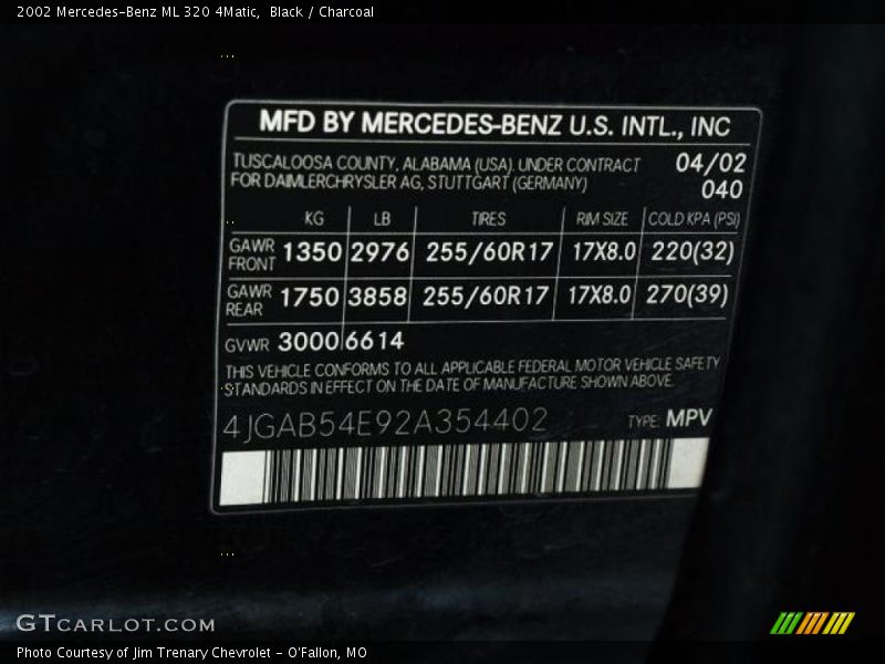 Black / Charcoal 2002 Mercedes-Benz ML 320 4Matic