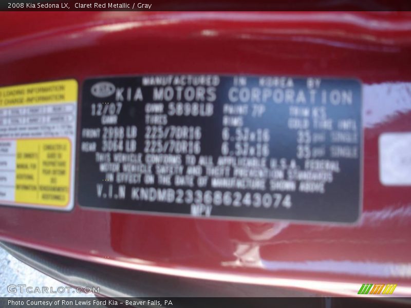Claret Red Metallic / Gray 2008 Kia Sedona LX