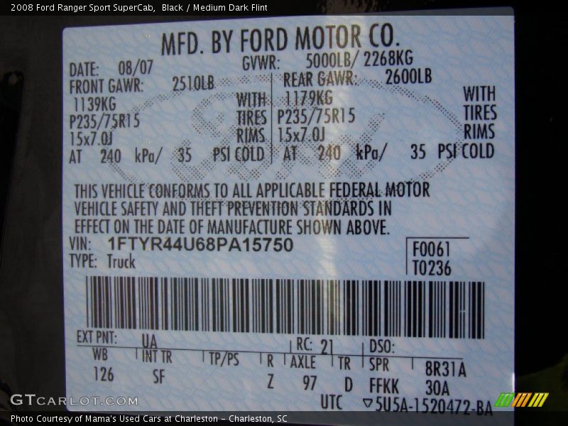 Black / Medium Dark Flint 2008 Ford Ranger Sport SuperCab
