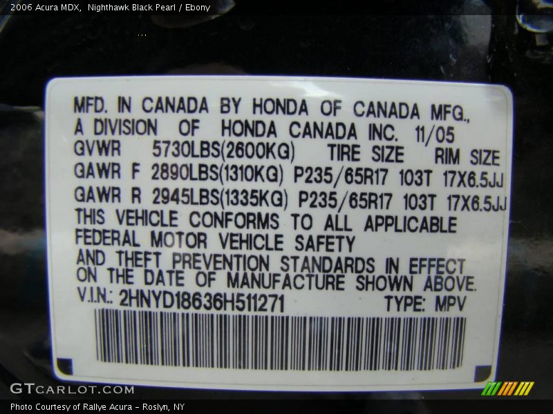 Nighthawk Black Pearl / Ebony 2006 Acura MDX