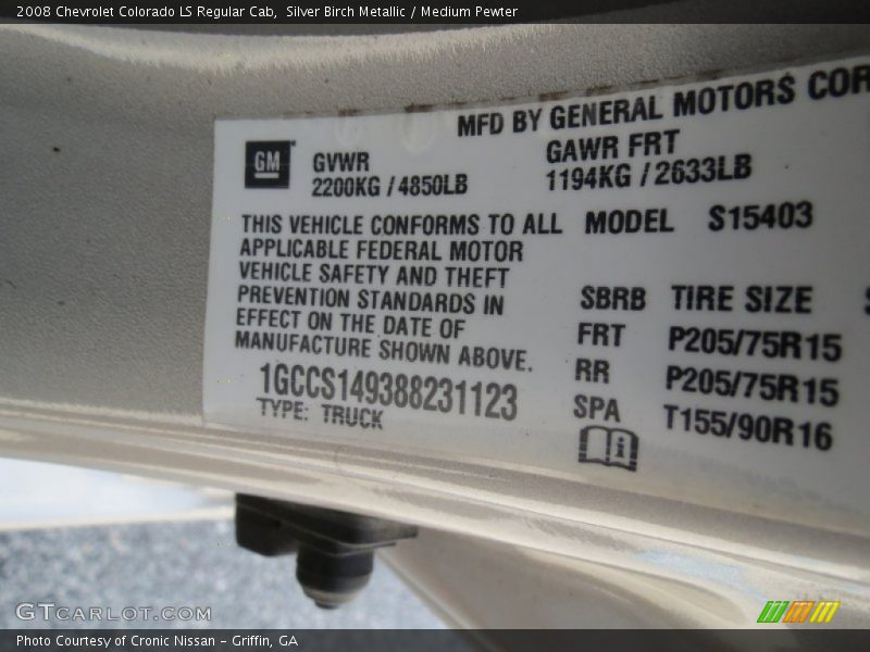 Silver Birch Metallic / Medium Pewter 2008 Chevrolet Colorado LS Regular Cab