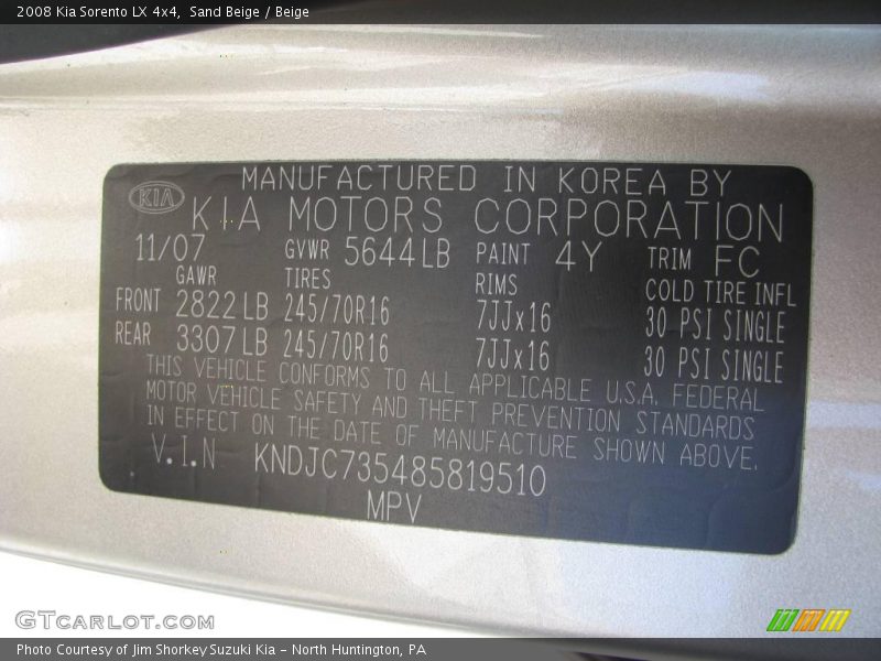 Sand Beige / Beige 2008 Kia Sorento LX 4x4